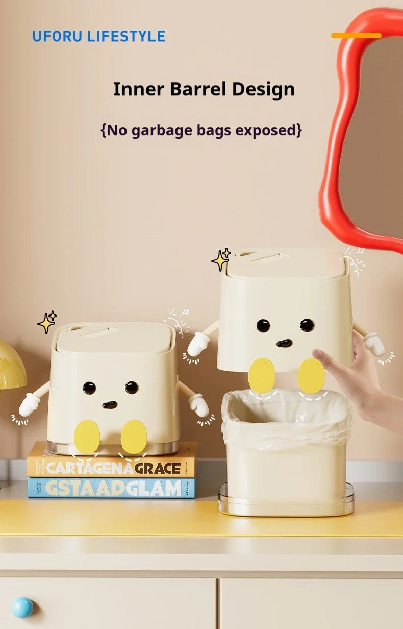 1pcs Desktop Mini Trash Can Press To Open The Cover Plastic Trash Can Household Living Room Bedroom Rubbish Storage Bucket