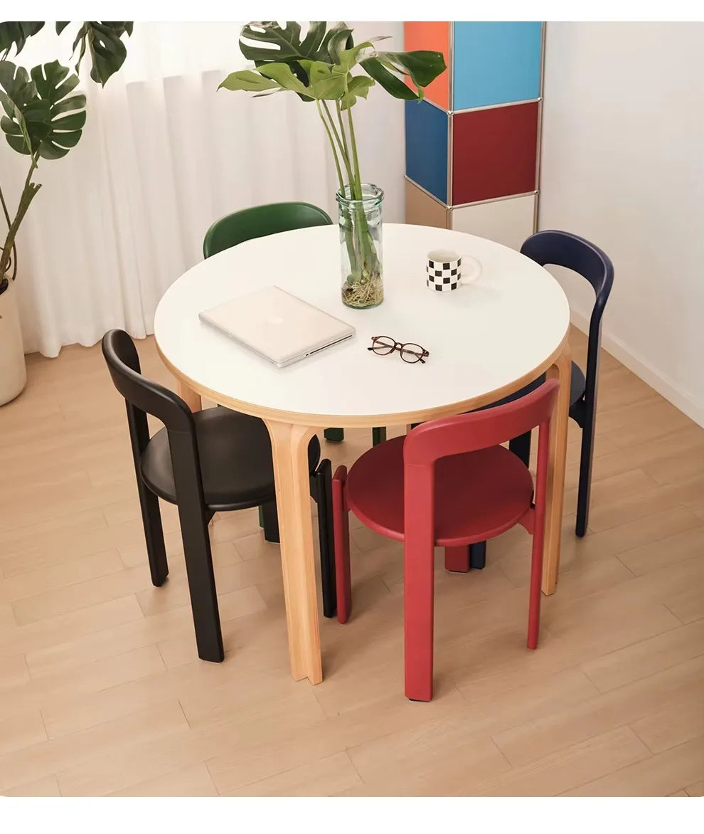 Rey Chair Nordic Beech Solid Wood Plywood Dining Stackable Vintage Curved Backrest Swiss Chair