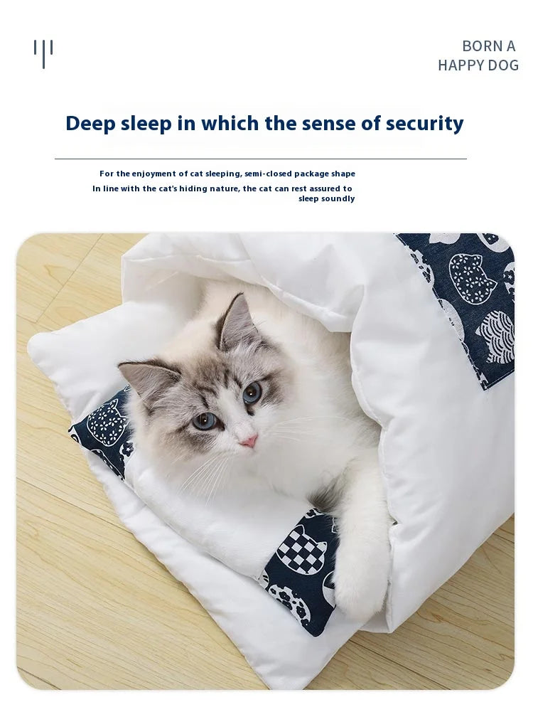Japanese style cat sleeping bag, washable, semi enclosed cat bed, warm cat bed, winter cat house, cat bed