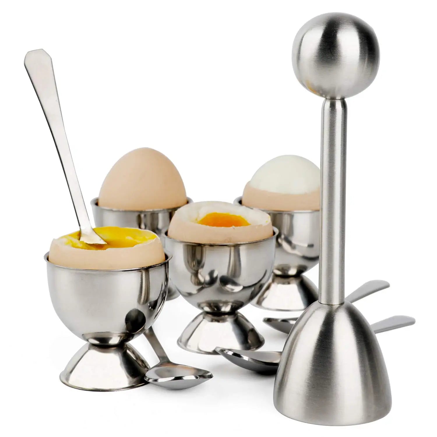 Egg Cup Topper Set Stainless Steel Soft Hard Boiled Egg Separator Holder with Egg Timer Spoon Cup Kitchen Gadget Tools