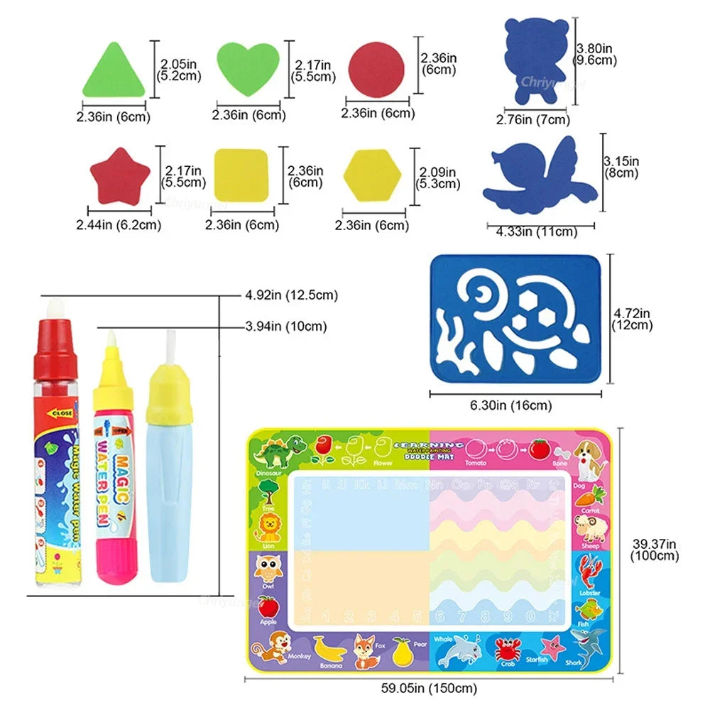 No Mess Kids Water Drawing Mat  Doodle Coloring Board with Magic Pens & Stamps Educational Montessori Toy Gift for Boys Girls