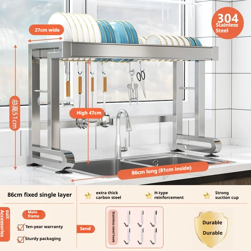 Over Sink Dish Drying Rack Stainless Steel Expandable Drain Bowl Holder Shelf Kitchen Counter Dish Storage Rack Hanger Shelves