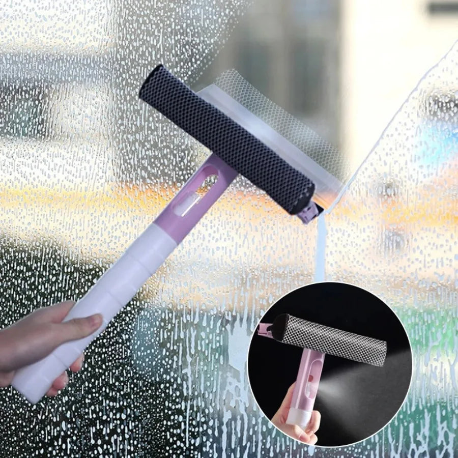 Double Sided Window Cleaning Wiper 3 in 1 Window Cleaning Brush Glass Wiper for Bathroom Mirror Window with Spray