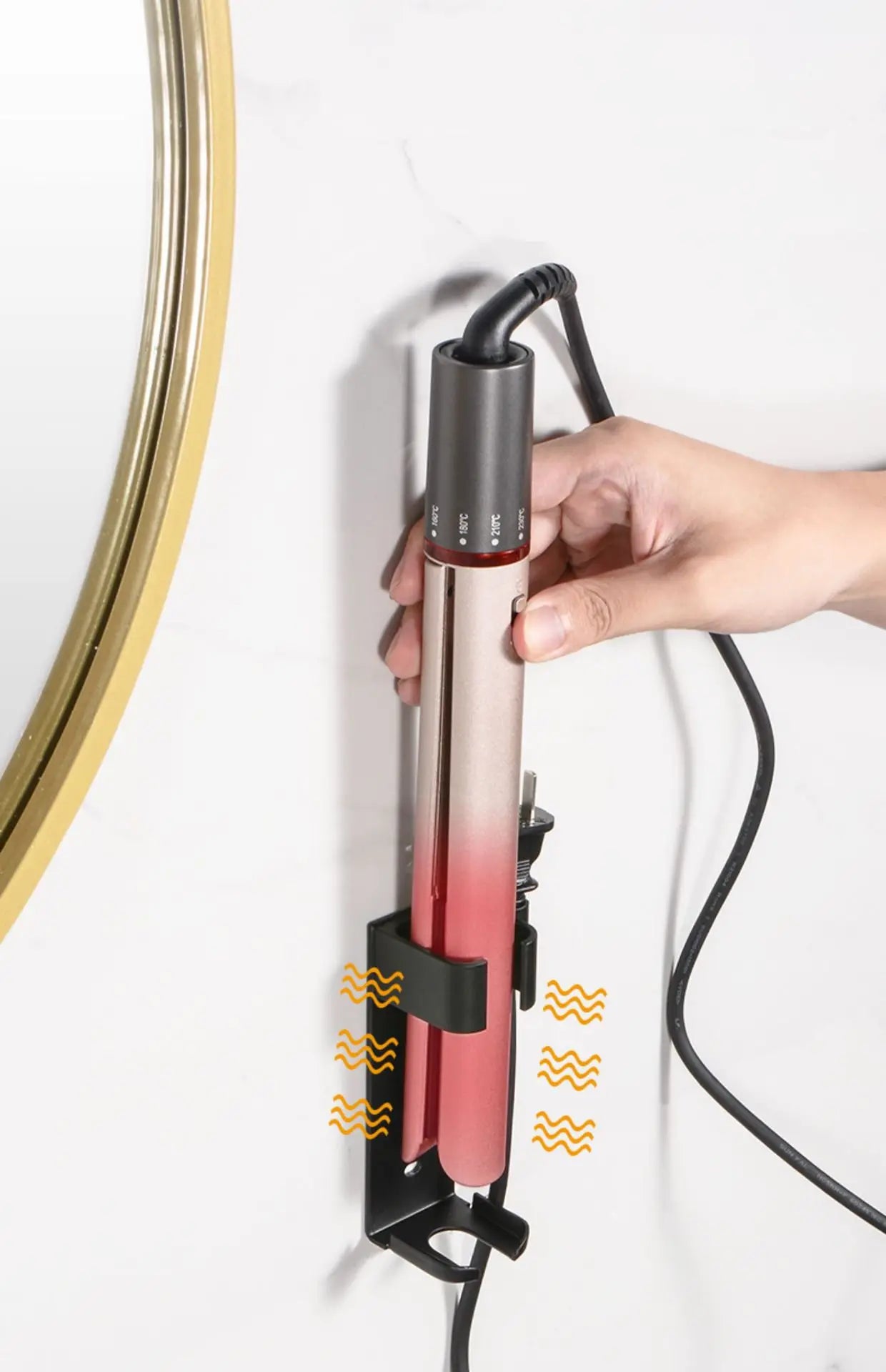 Bathroom Hair Tool Holder Space Aluminum Straightener Holder Rack No Punching Hair Curler Holder Build In Cable Management Slot