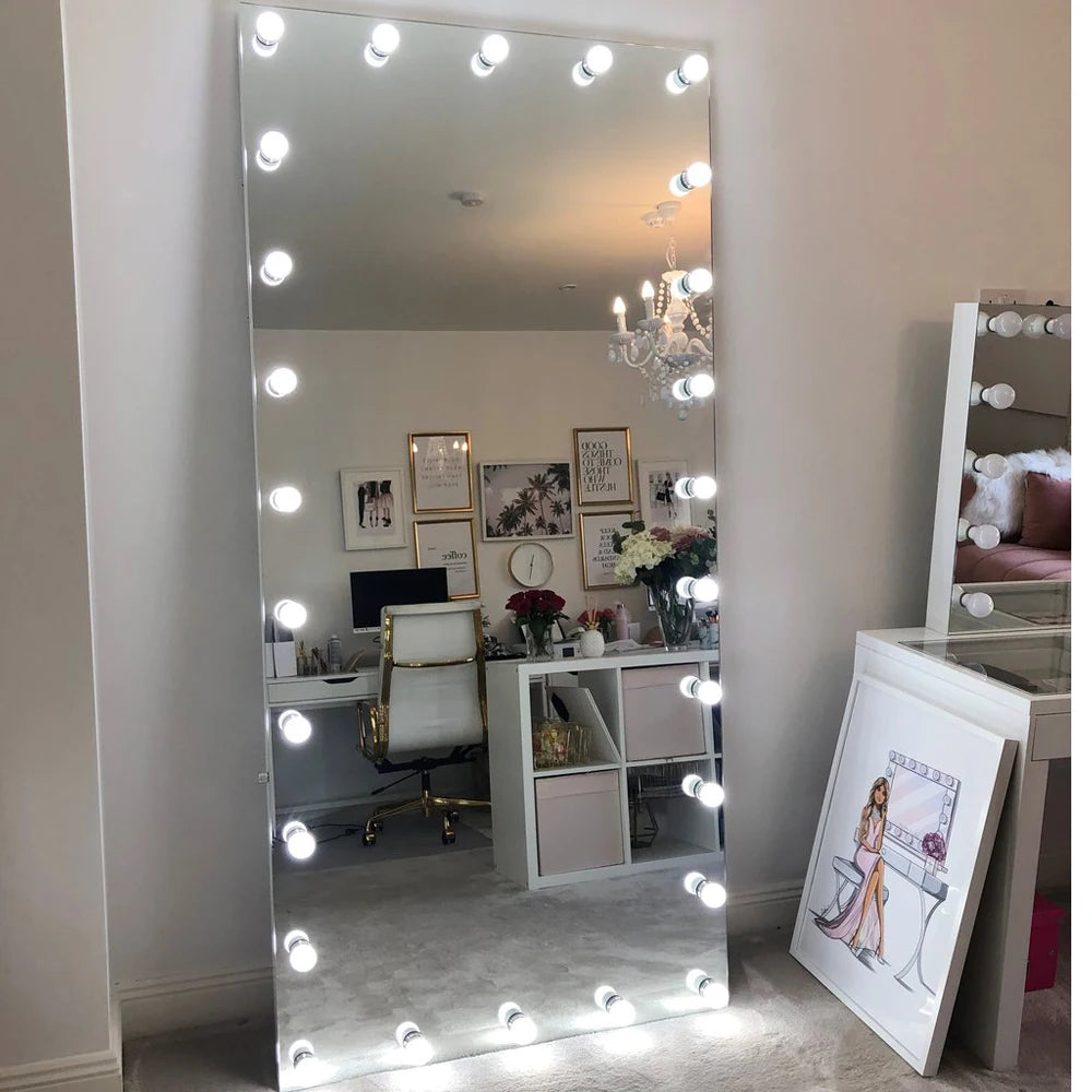 Full-length Mirror Modern Home Bedroom Furniture Floor Mirror with LED Bulbs