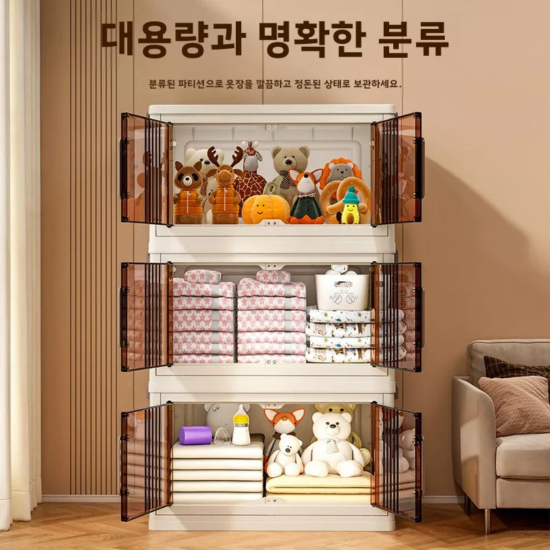 Free Installation Storage Cabinet Living Folding Storage Box Organizer Clothes Livin Dress Room Folding Snack Cabinet with Wheel