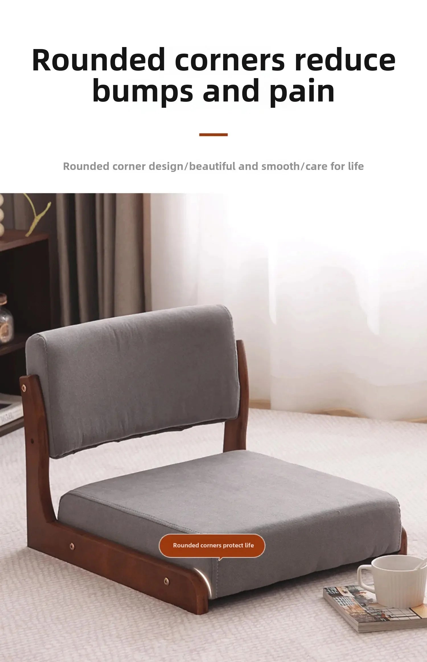 Japanese Tatami Chair Backrest Solid Wood Bed Legless Seat Bay Window Single Lazy Sofa Floor Chair Bedroom Sitting Furniture