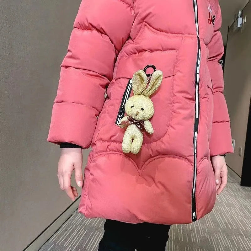 5-14 Years Old Winter Boys Girls Jacket Long Style Hooded Fur Collar Colorful Heavy Coat For Kids Children Outerwear