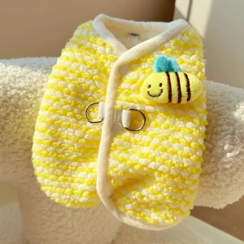 Cute Plaid Dog Jacket Coat Warm Cotton Dog Clothes Autumn Puppy Vest Jacket Bee Pattern Cat Cardigan Coat Chihuahua Pet Apparel