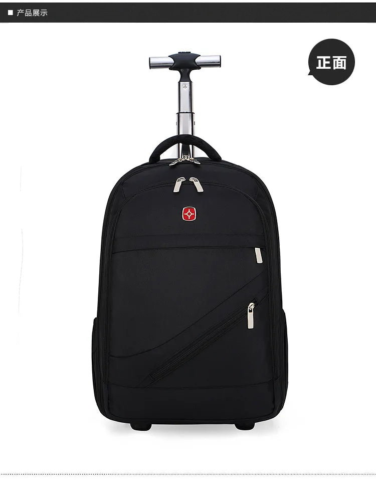 Men Trolley Backpack Shoulders Travel Bag with Wheels 24 Inch Students Rolling Luggage Business Trolley Large Capacity Suitcases