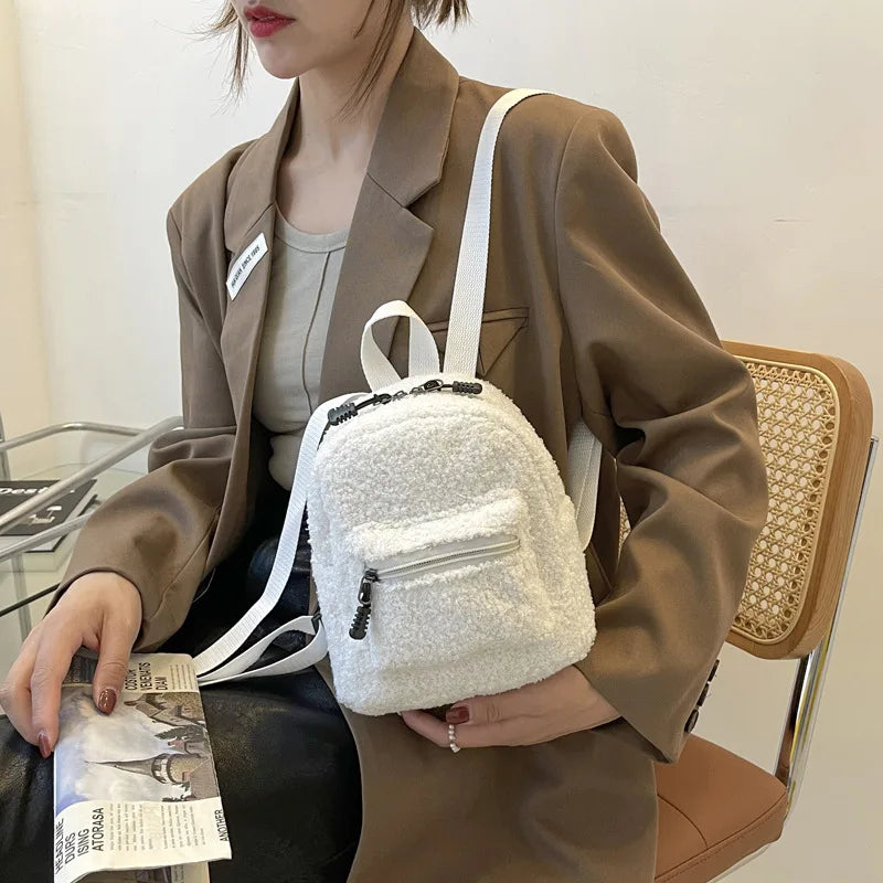 Cute Mini Plush Backpack for Kids Adult Parent-Child Shoulder Bag Autumn Lamb Fleece High-capacity Korean Student Samll Backpack