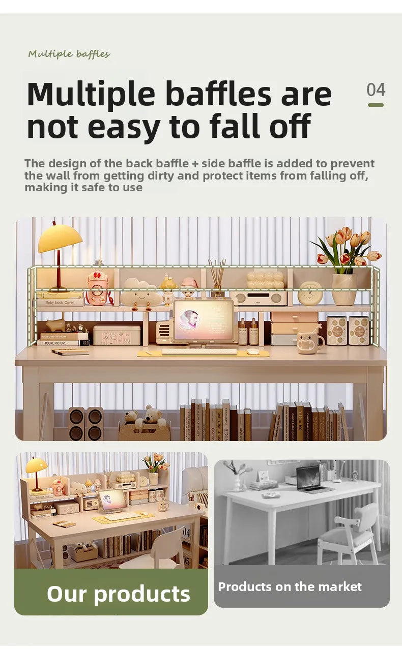 Solid Wood Computer Desk Household Desk Bookshelf Integrated Student Learning Desk Rental House Simple Office Table and Chair