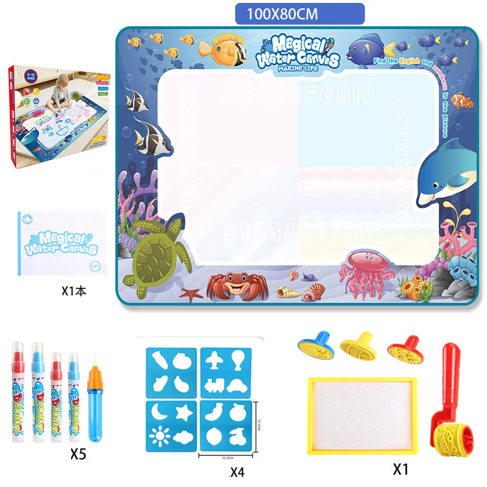 100x80CM Magic Water Drawing Mat Coloring Doodle with Reusable Magic Pens Montessori Painting Board Educational Toys Kids Gifts