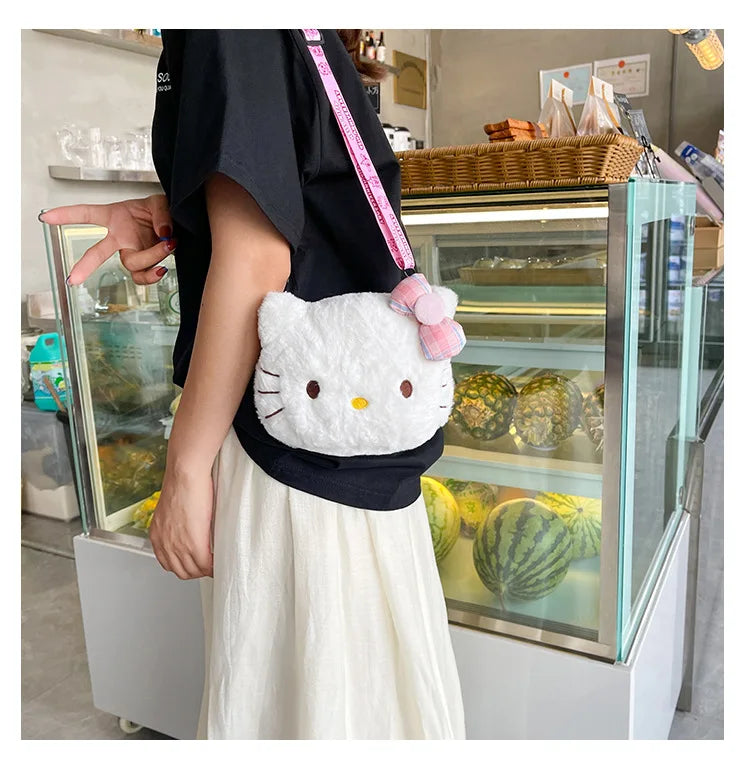 Cute plush bag, sweet girl student versatile shoulder messenger bag, soft and cute little princess new cartoon bag