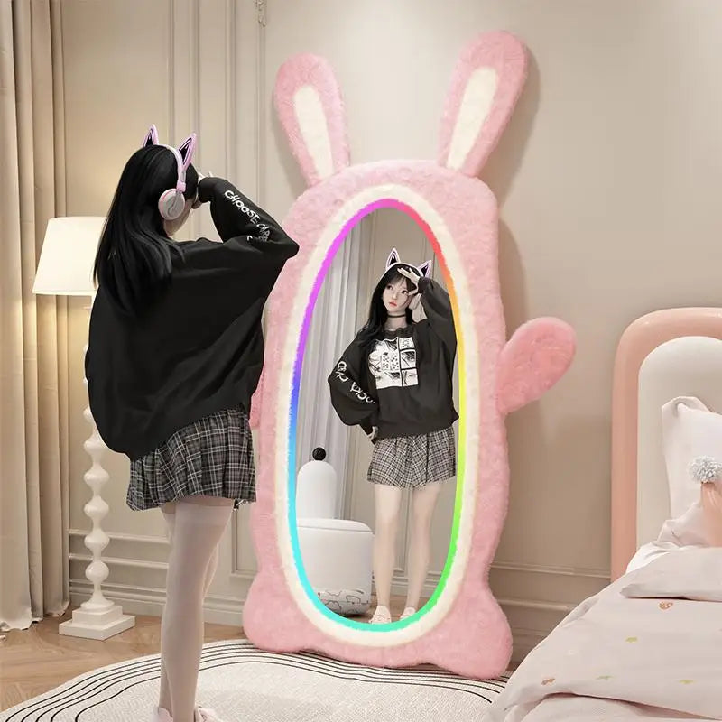 Aesthetic Light Mirror Long LED Girls Standing Smart Makeup Full Body Vanity Mirror Cute Standing Espelhos Home Decorations