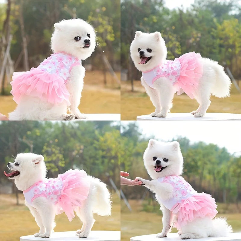 Floral Princess Dog Dress, Flower Puppy Apparel For Mini To Medium Dogs, Breathable And Soft, Perfect For Outings