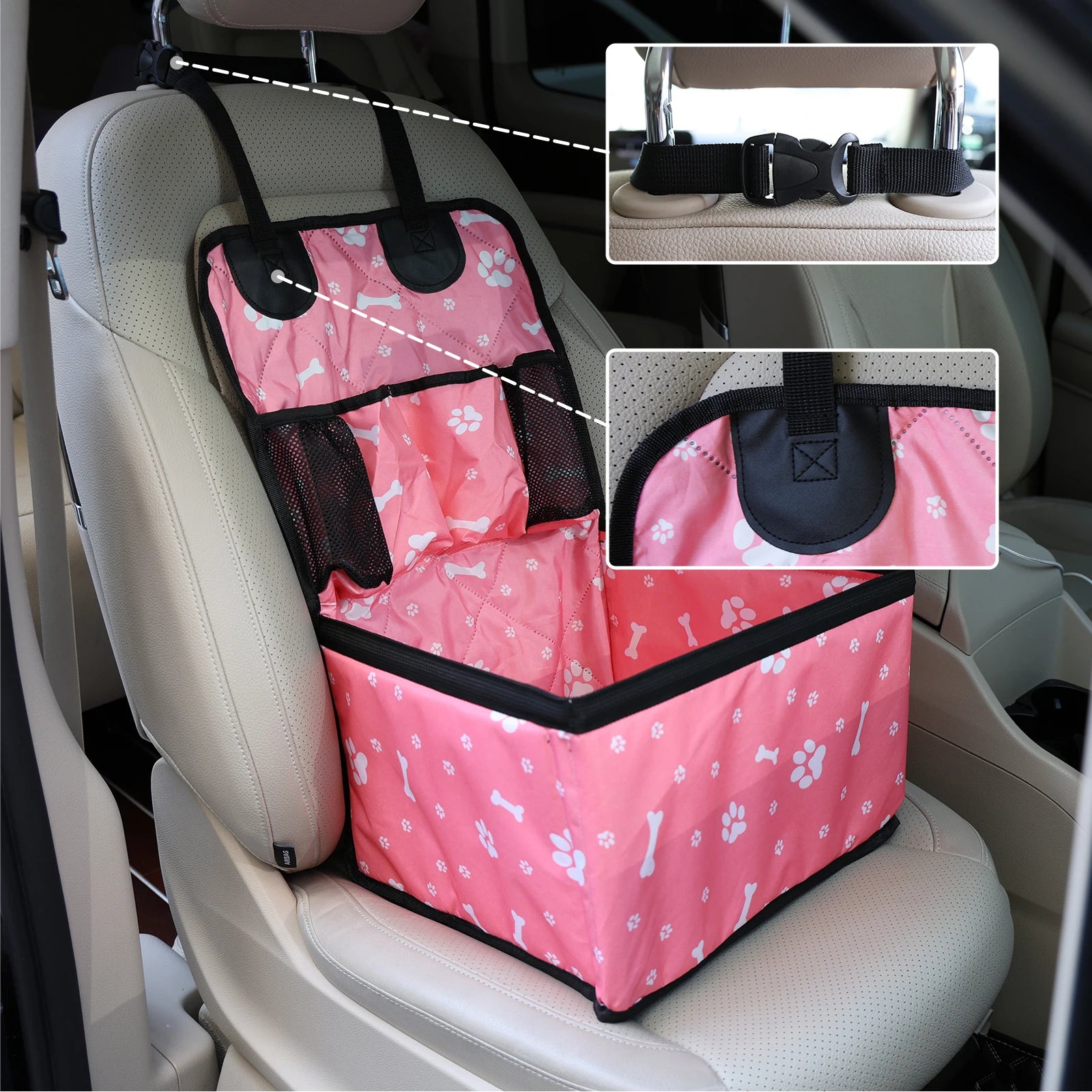 Pet Dog Car Seat with Storage Pockets Universal Pet Seat Cover for Small Medium Dogs Non-Slip Portable Travel Mat & Safety Bag