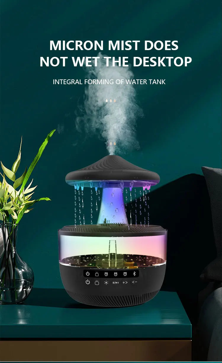 Cloud Rain Humidifier Colorful Mushroom Cloud Rain Drop Bedroom Sleep Night Light Rain Aromatherapy Machine Humidifier