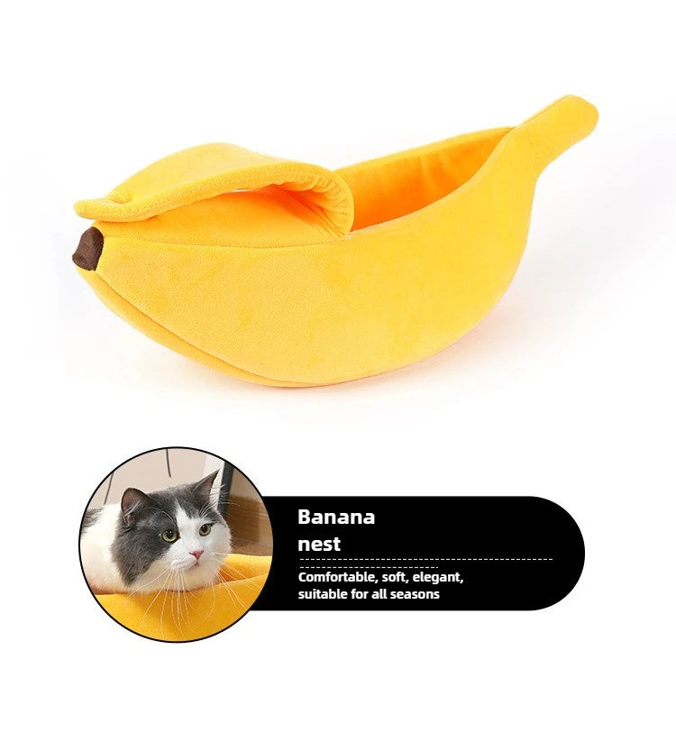 Banana cat bed super soft house lovely banana boat semi-closed warm pet bed cat accessories dog bed banana cushions with a lid