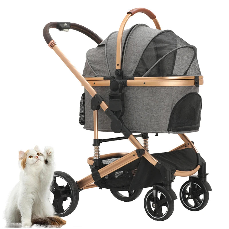 Factory Wholesale Pet Stroller and Carrier Luxury 4 Wheels Pet Portable Folding Travel Dog Trolley for Big and Small Dog
