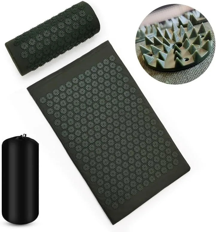 Acupressure Mat Massage Acupuncture Mat and Pillow Set  with Spike Points for Neck, Back and Stress Relief