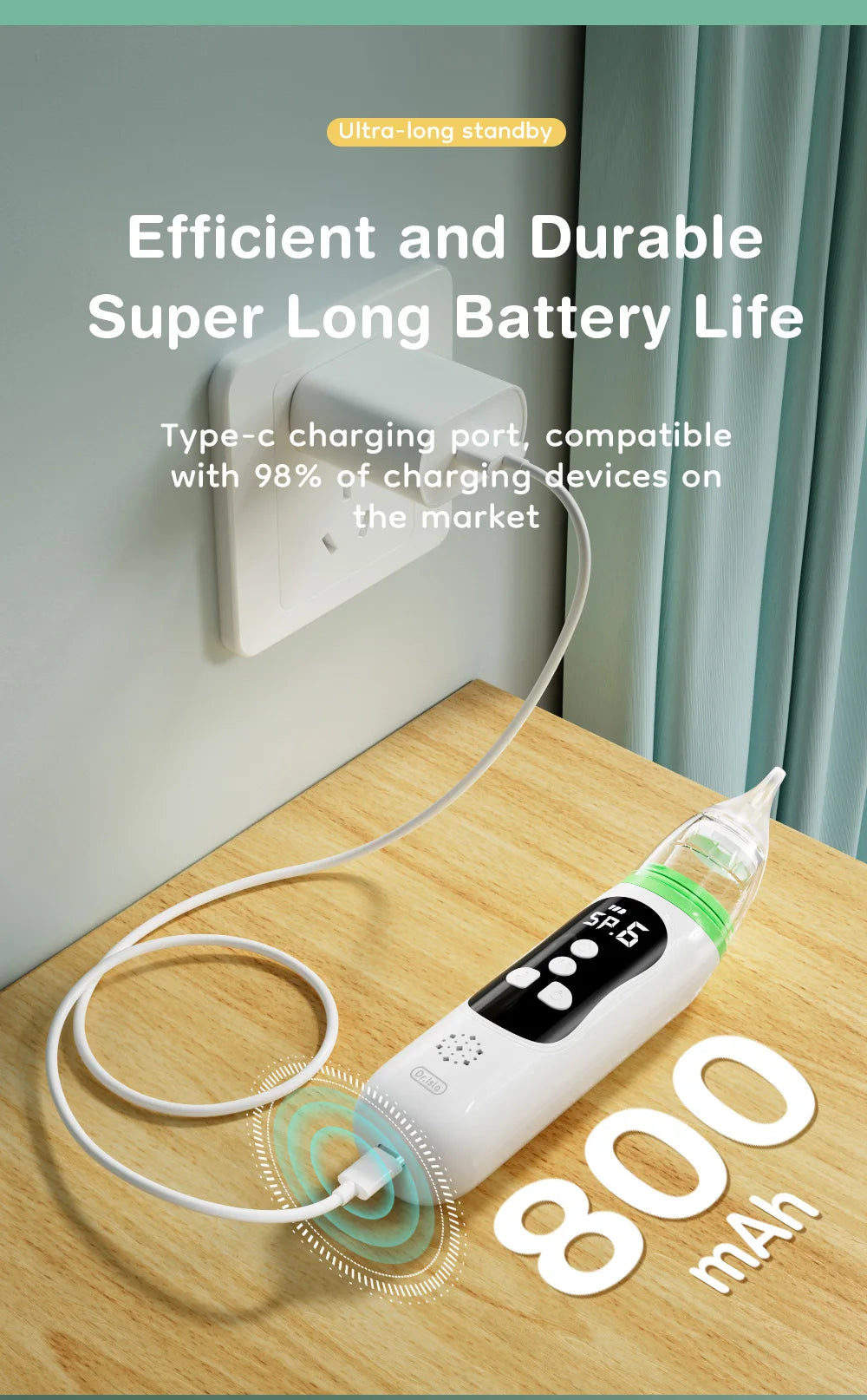 MAMIJOY Baby Electric Nasal Aspirator Nose Suction Device with Food Grade Silicone Mouthpiece 6 Suction Modes and Soothing Music