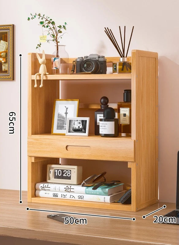Simple desktop bookshelf dormitory multi-layer storage rack home student desk finishing shelf solid wood with extraction rack