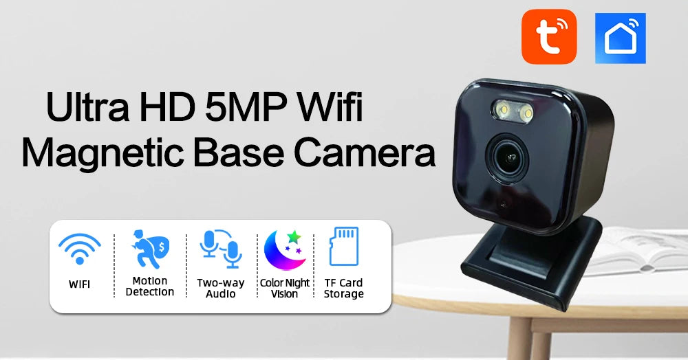 5MP Tuya Magnetic Camera Wireless Mini Color Night Vision Wifi Baby Monitor Cam Outdoor Wateproof CCTV Video Surveillance Camera