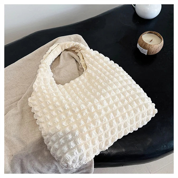 Crossbody Bag With Pleated Design Embroidered Plaid Shoulder Bag Underarm Bags Simple Large Capacity Quilted Tote Bags For Women