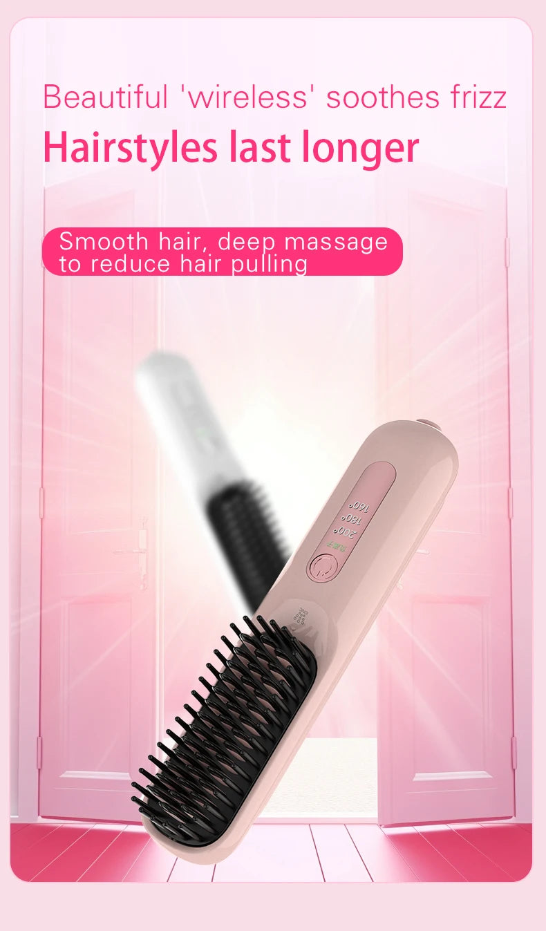 Negative Ion Hair Straightening Brush,360° Flexible Teeth,Fast Heat with 3 Adjustable Temperatures,Safe Anti-Scald Protection