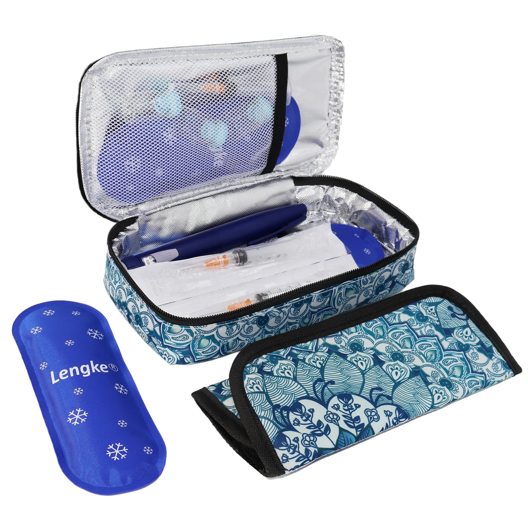 Large Portable Insulin Cooler Travel Bag - Lightweight, Boho Flower Print Durable Design for Outdoor Camping and Travel