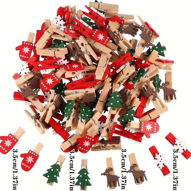 10/30/50Pcs Christmas New Year Party Decor Wooden Clip Photo Wall Clip DIY Christmas Decorations To Decorate The Christmas Tree