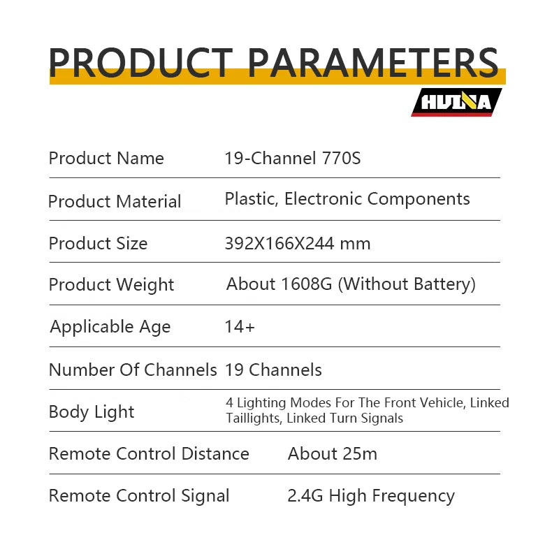 HUINA 1501 770S Alloy Tractor 19CH RC Truck 1/18 2.4G remote control Engineering Trailer Truck with Light and Sound Toys