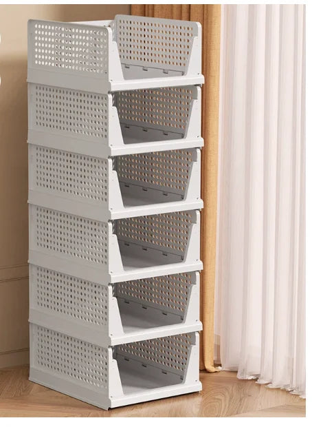 6 Pack Folding Closet Organizers Storage Box, Stackable Plastic Storage Basket, Closet Organizers and Storage Drawer Shelf Stora