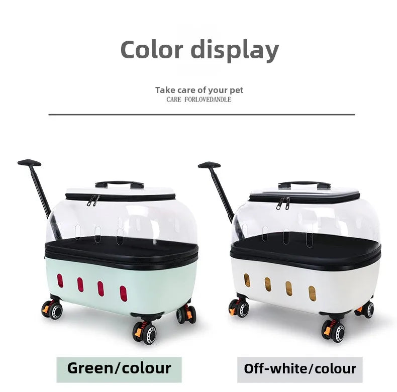 Fashion Transparent Cat Cage Large Capacity Pet Suitcase Breathable Cat Carriers Pull Rod/Handheld Dual Use Cat Transport Cart