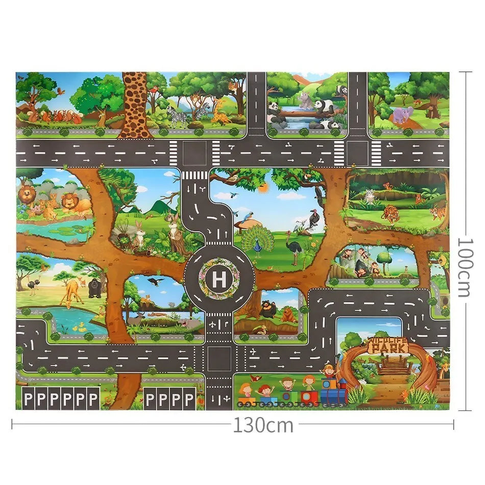 Children Playmat Activity Surface Waterproof Map Kids Animal Road Toy Baby Dinosaur Road Portable Carpet Farm Road Non-Toxic Mat