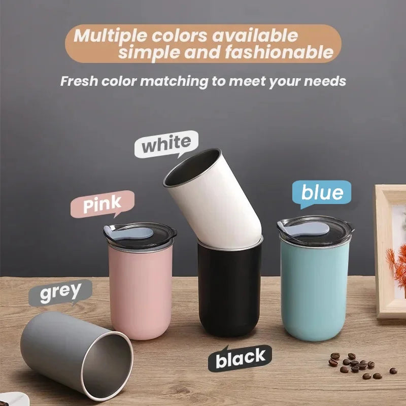 300ml Stainless Steel Coffee Mug Cup with Lid Simple Insulated Coffee Mug Non-slip Leak-proof Multipurpose Handy Cup Drinkware