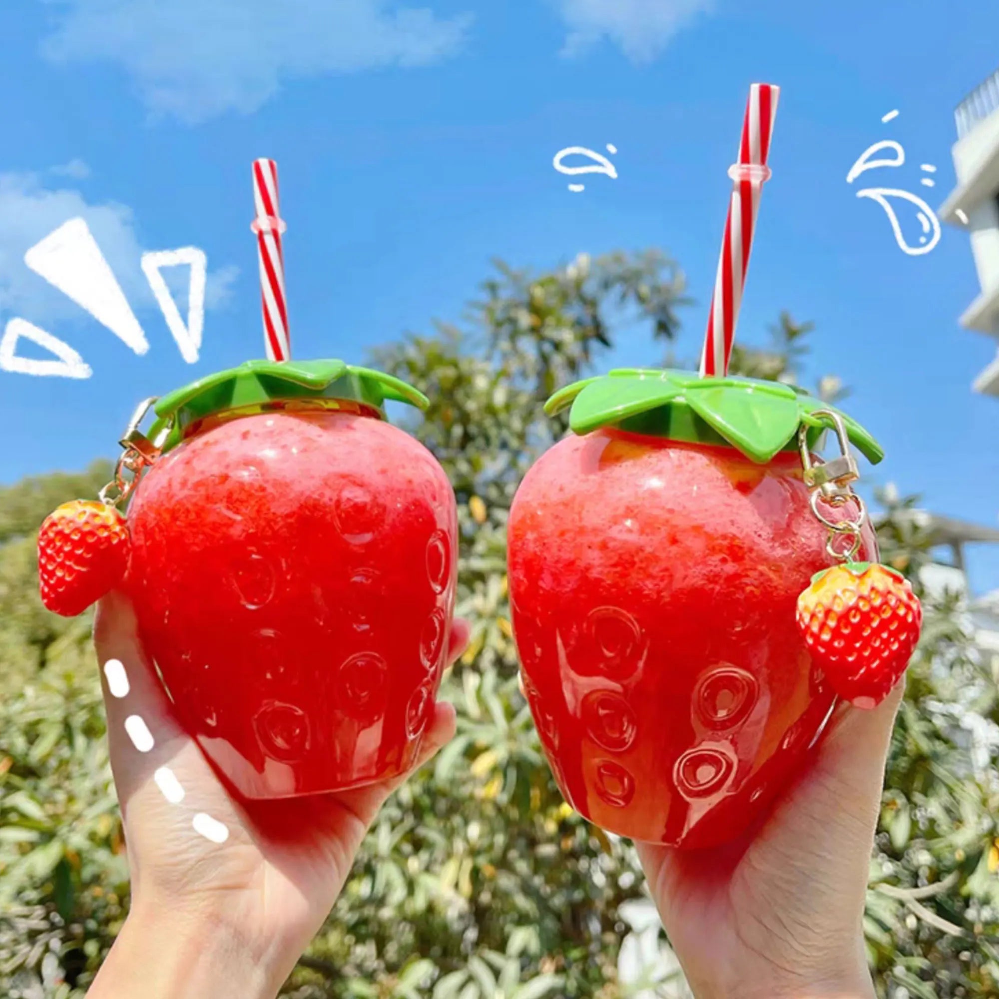 500ml PET Strawberry Shaped Children's Straw Mug Clear Strawberry Juice Mug Cold Water Mug Photography Accessories