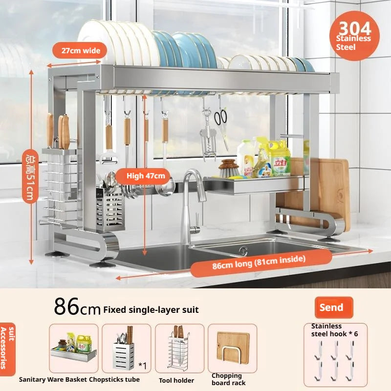 Over Sink Dish Drying Rack Stainless Steel Expandable Drain Bowl Holder Shelf Kitchen Counter Dish Storage Rack Hanger Shelves