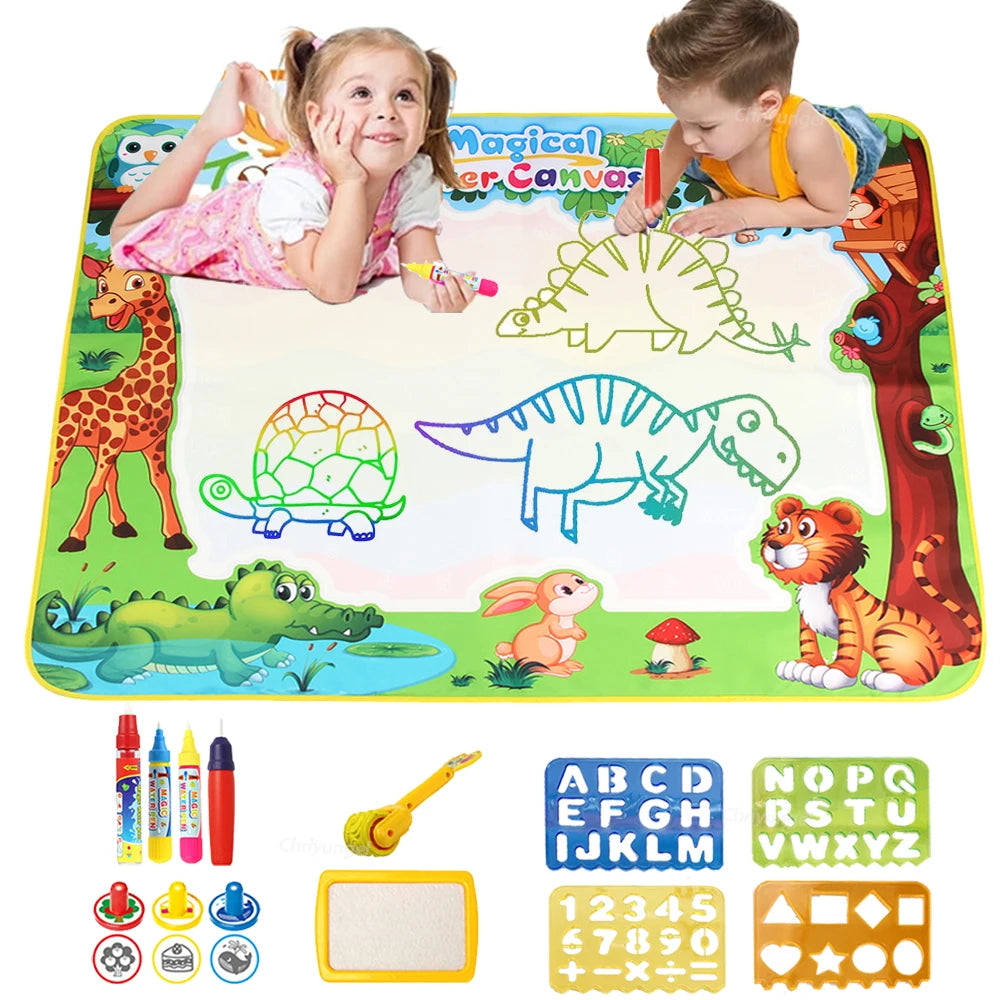 No Mess Kids Water Drawing Mat  Doodle Coloring Board with Magic Pens & Stamps Educational Montessori Toy Gift for Boys Girls
