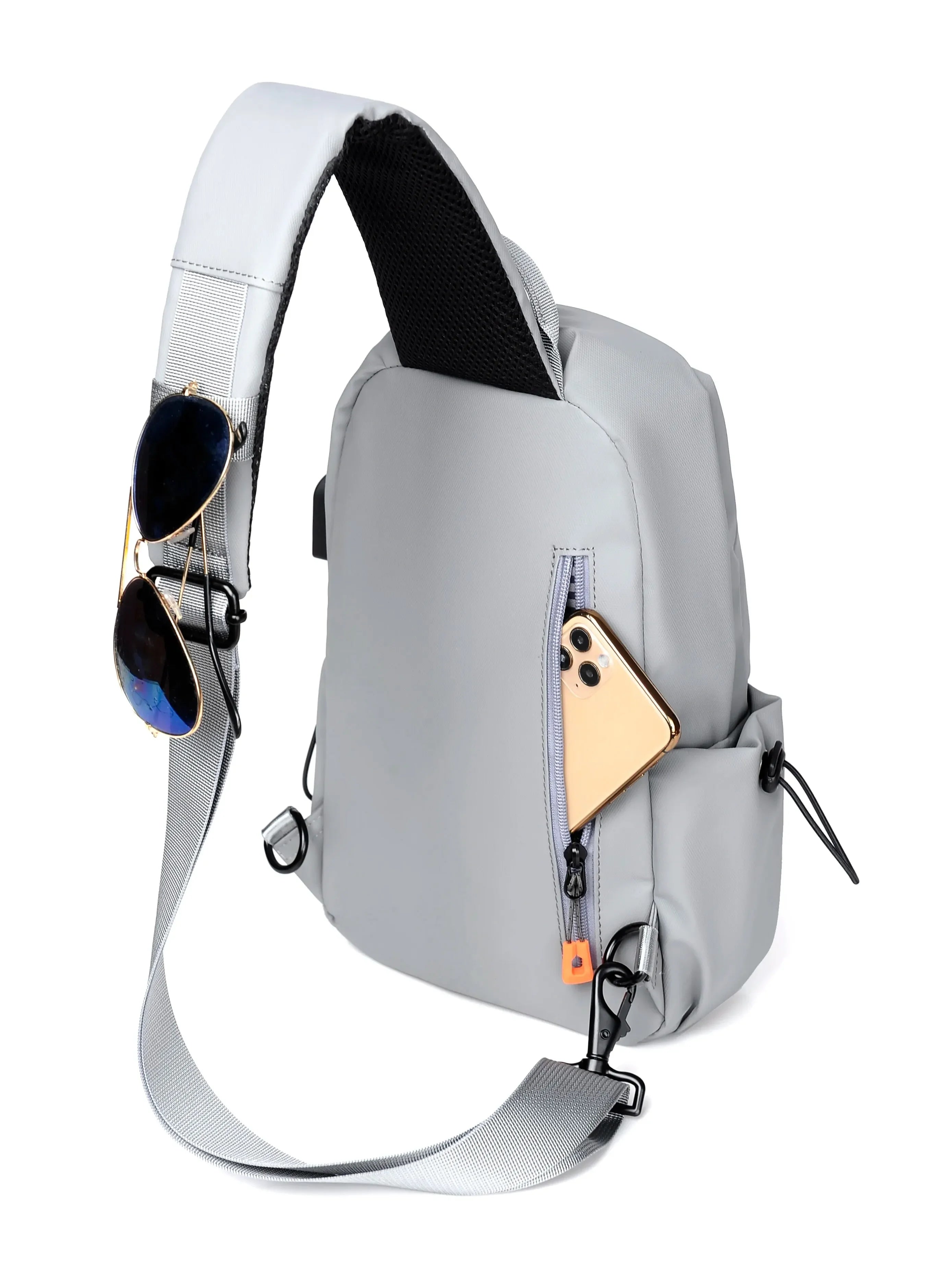 New Men's And Children's Chest Bag Waterproof Trend Simple Usb Charging Solid Color Multifunctional Messenger Bag Shoulder Bag