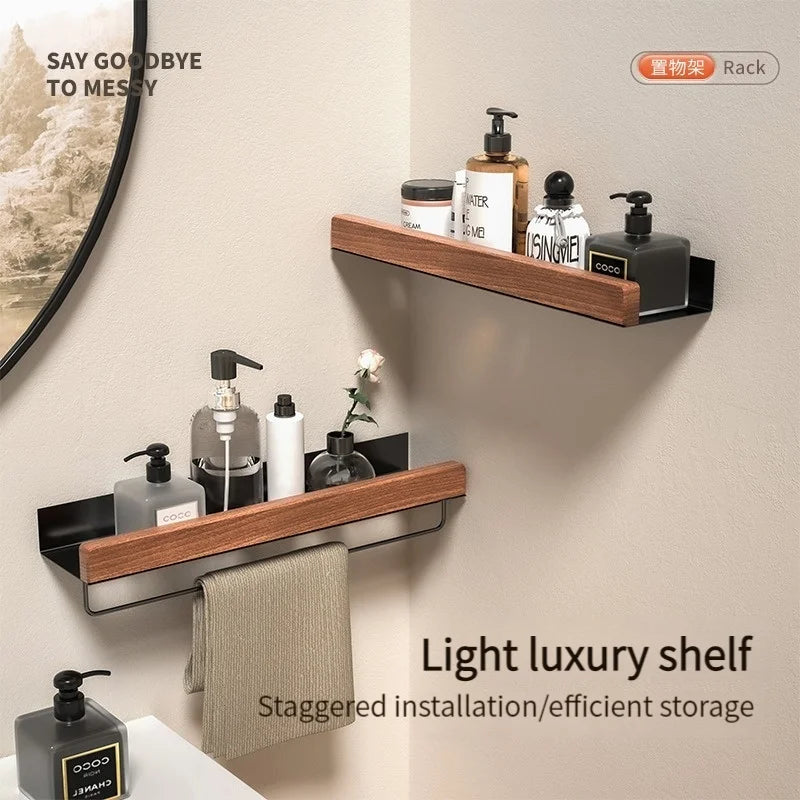 Wood Aluminum Waterproof for Bathroom Shelf Shelves Shampoo Makeup Storage Holder Accessories Kitchen Sorage