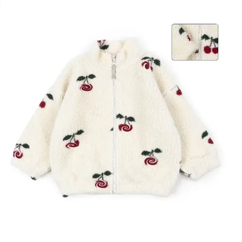 2025 KS Brand Winter Baby Girls Boys Lambswool Cherry Jackets Kids Clothes Boys Sequin Cartoon Outerwear Children's Coats 1-9Yrs