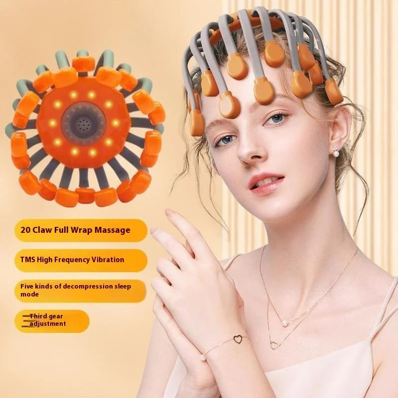 New Vibration Rechargeable Full Head Massager Spider Sleep Aid Electric Head Massage Machine Relieve Fatigu Relax Health Care