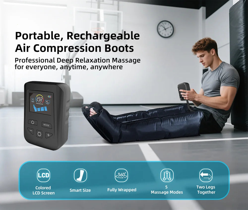 Portable Lymphatic Drainage Air Pressure Compression Boots Relax Presoterapia Leg Massager for Sports Recovery