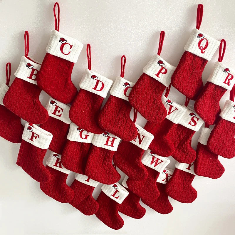 Christmas Stocking Knitting Snowflake Letter Socks Christmas Decoration For Home Christmas Alphabet Knitting Sock New Year  Gift