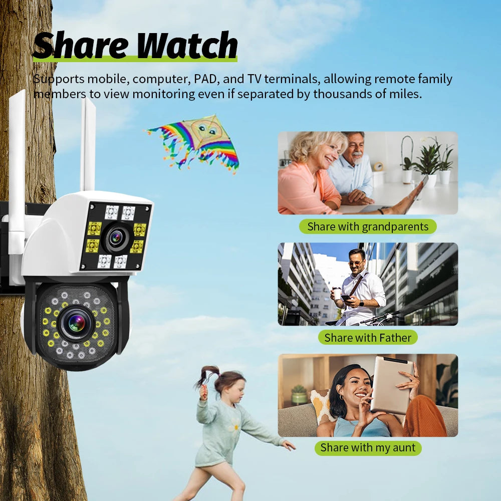Neye 4K/8MP Wireless WiFi Camera 1080P Dual Lens Dual Screen Outdoor Home Head IP Camera CCTV Dual Lens Security Camera