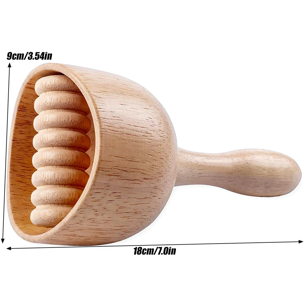 1PCS Wood Therapy Swedish Massage Cup with Roller, Handheld Wooden Massage Cup, Wood Cupping Therapy Massage Tool,Anti-Cellulite