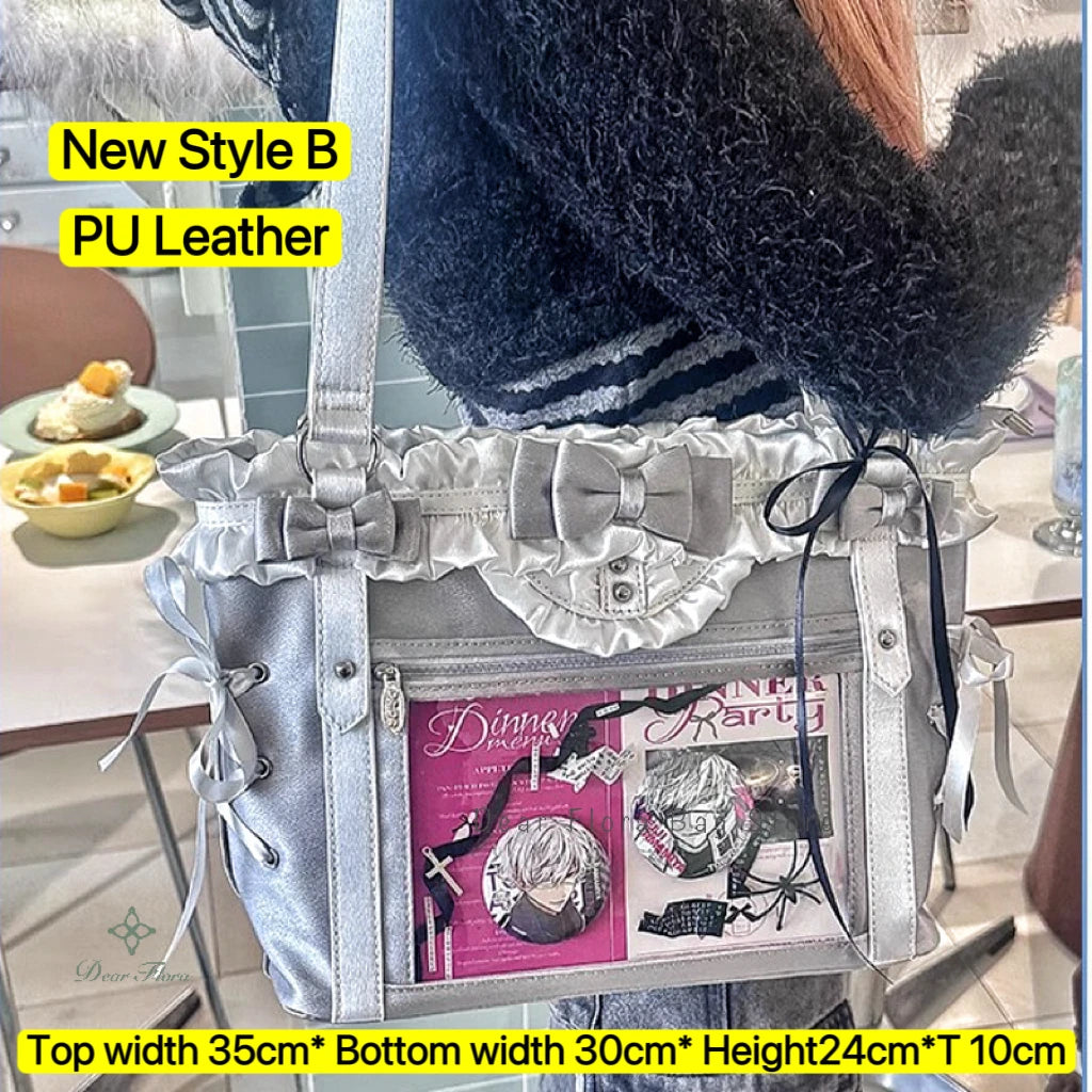 New Y2K Cute Japanese Ita Bag Lolita Girl Transparent Shoulder Tote Bag Large Capacity Crossbody Casual Bag DIY Display Handbags