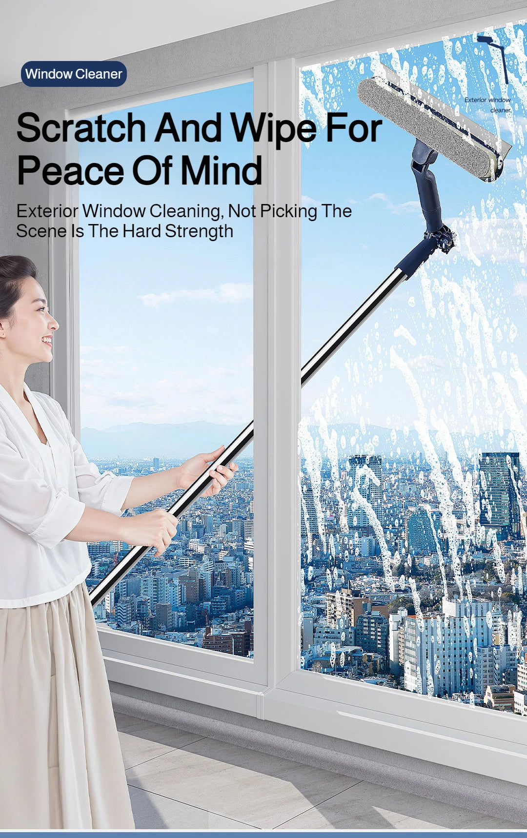 2in1 Highrise Glass Brush Window with Squeegee and Mini Brush Rotatable Glass Wiper Home Cleaning Tool for Glass,Walls and Floor